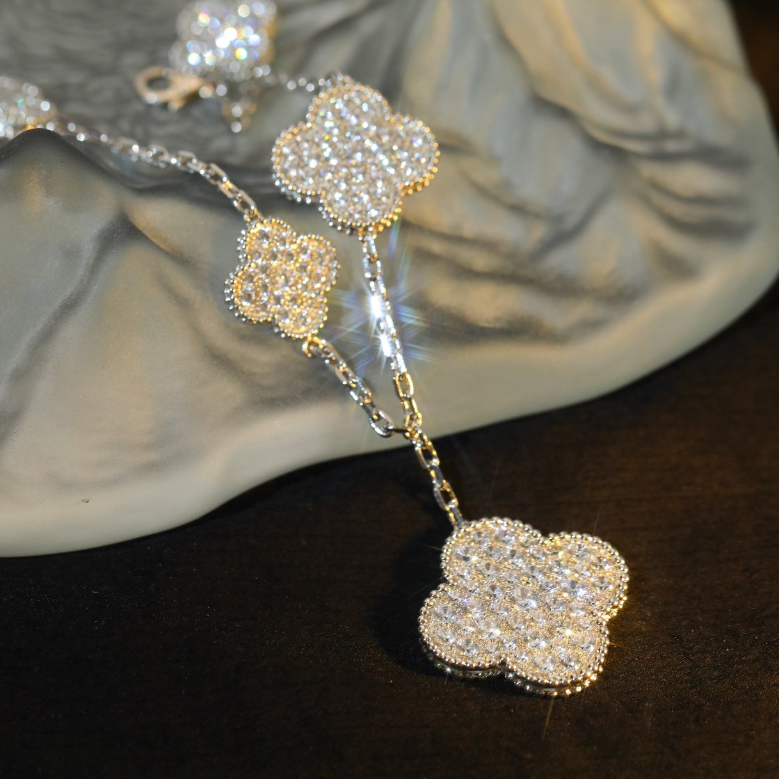 [Kismet Jewels ]CLOVER BRACELET 5 MOTIF SILVER DIAMOND PAVED