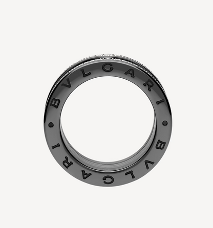 [Kismet Jewels ]ZERO 1 ROCK FOUR-BAND BLACK CERAMIC WITH STUDDED SPIRAL AND PAVED DIAMONDS RING