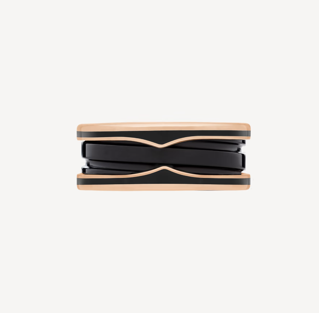 [Kismet Jewels ]ZERO 1 TWO-BAND WITH MATTE BLACK CERAMIC PINK GOLD RING