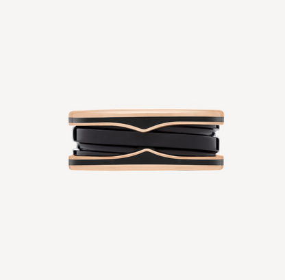 [Kismet Jewels ]ZERO 1 TWO-BAND WITH MATTE BLACK CERAMIC PINK GOLD RING