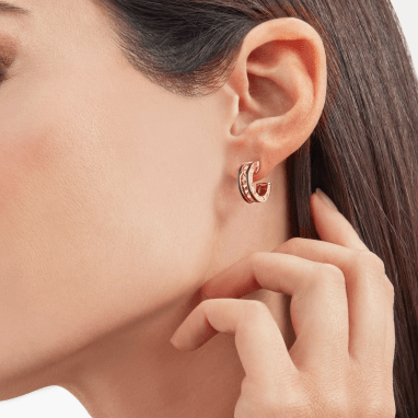 [Kismet Jewels ]ZERO 1 ROCK PINK GOLD EARRINGS WITH STUDDED SPIRAL AND BLACK CERAMIC