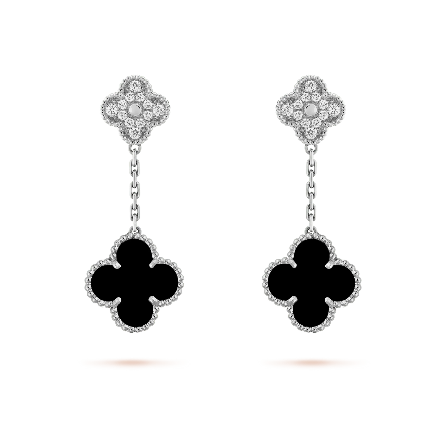 [Kismet Jewels ]CLOVER 2 MOTIFS  DIAMOND ONYX EARRINGS SILVER