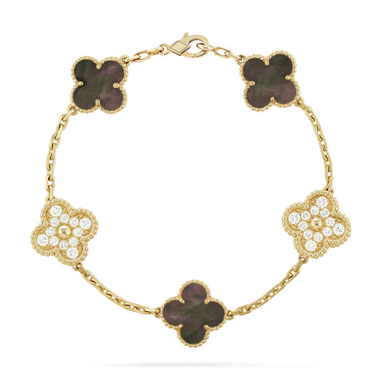 [Kismet Jewels ]CLOVER 5 MOTIF GRAY MOP DIAMOND BRACELET