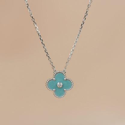 [Kismet Jewels ]CLOVER 15MM DIAMOND SVRES PORCELAIN  NECKLACE SILVER