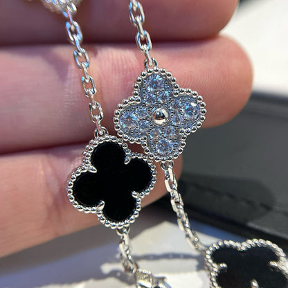 [Kismet Jewels ]CLOVER 5 MOTIF ONYXS DIAMOND BRACELET SILVER