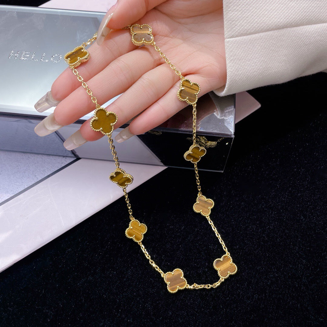 [Kismet Jewels ]CLOVER 10 MOTIFS TIGER EYE NECKLACE