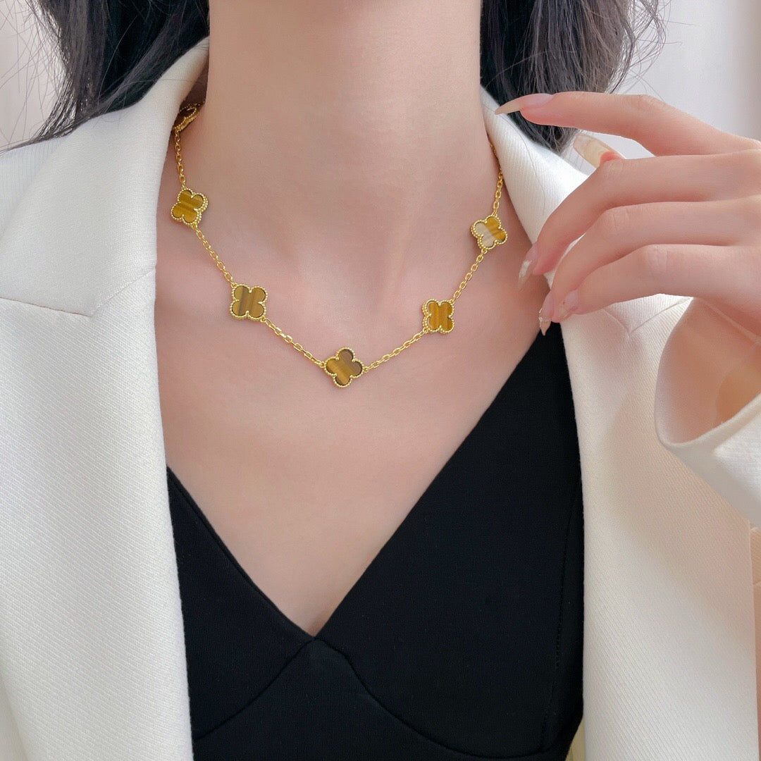 [Kismet Jewels ]CLOVER 10 MOTIFS TIGER EYE NECKLACE