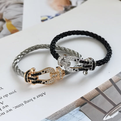 [Kismet Jewels ]FORCE LARGE HORSESHOE BLACK WHITE DIAMOND BRACELET ROSE GOLD