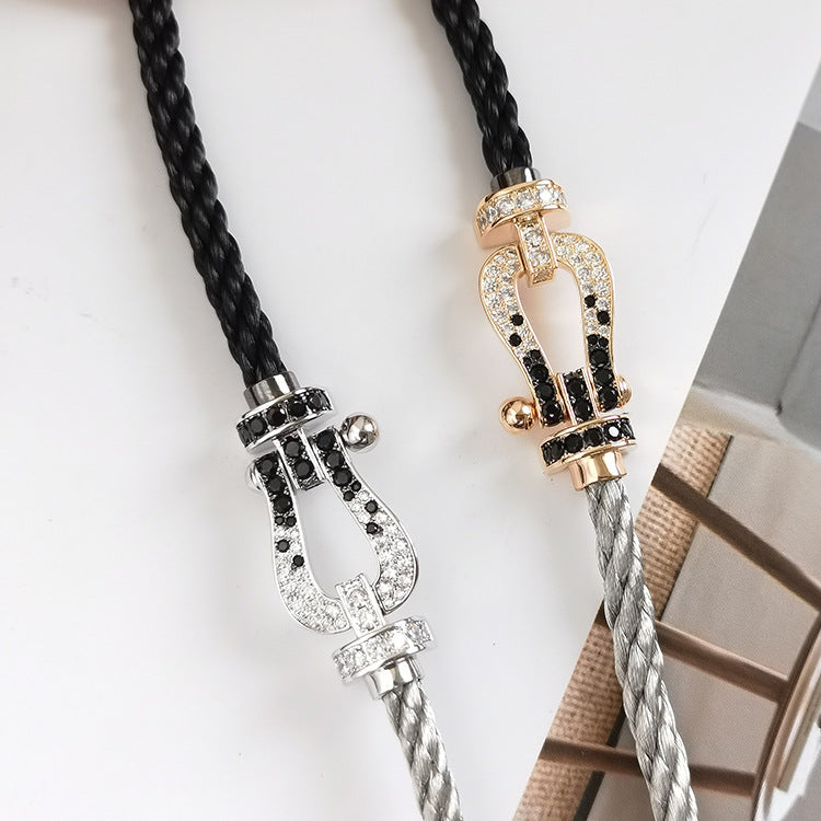 [Kismet Jewels ]FORCE LARGE HORSESHOE BLACK WHITE DIAMOND BRACELET ROSE GOLD