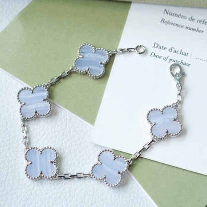 [Kismet Jewels ]CLOVER  5 MOTIF PURPLE CHALCEDONY BRACELET SILVER
