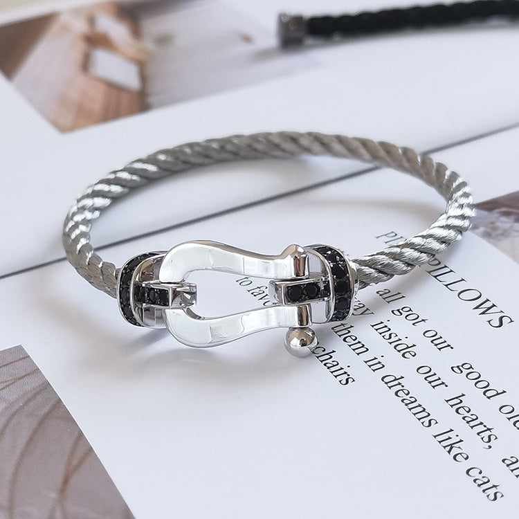 [Kismet Jewels ]FORCE LARGE HORSESHOE BLACK DIAMOND BRACELET SILVER