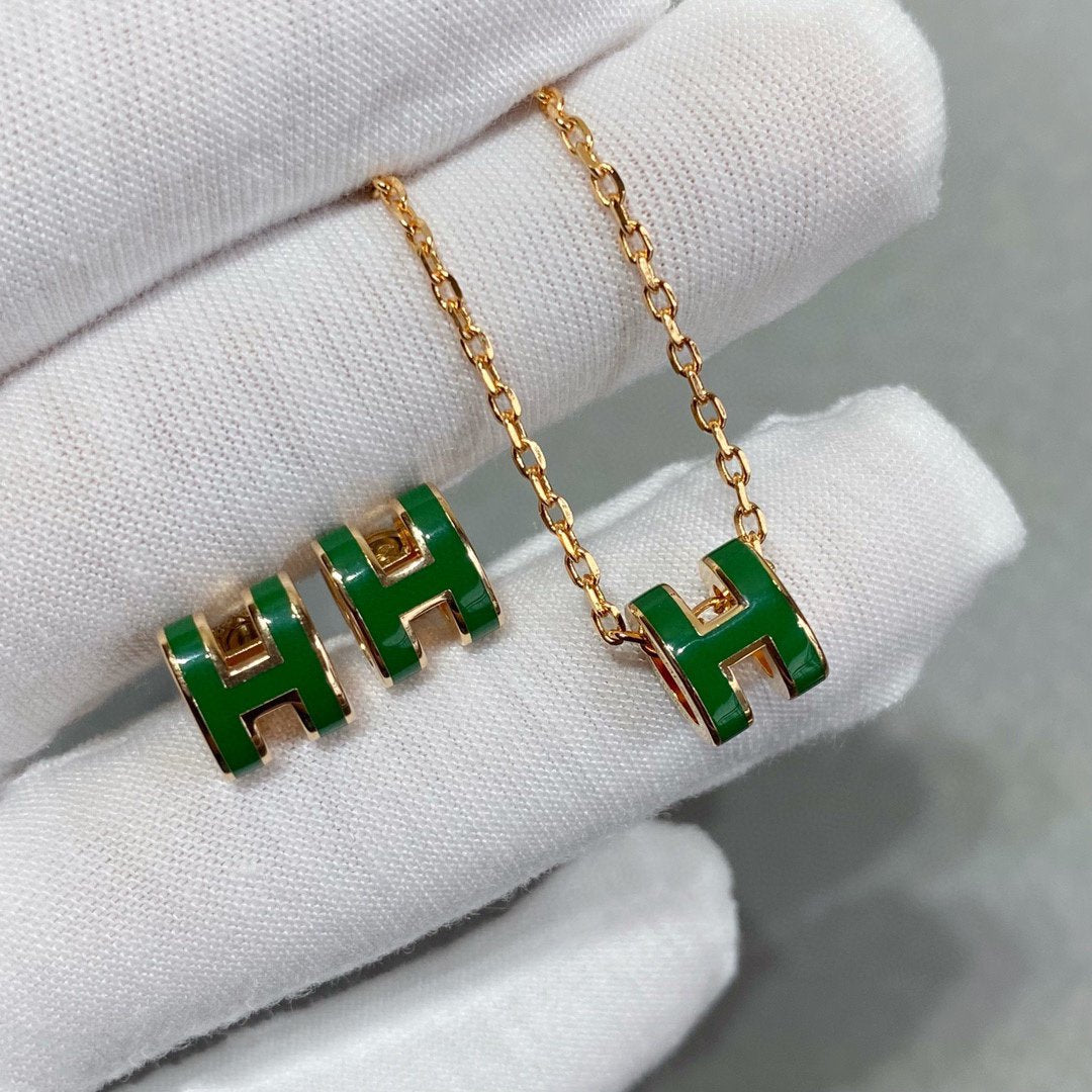 [Kismet Jewels ]POP H GREEN NECKLACE SILVER AND GOLD