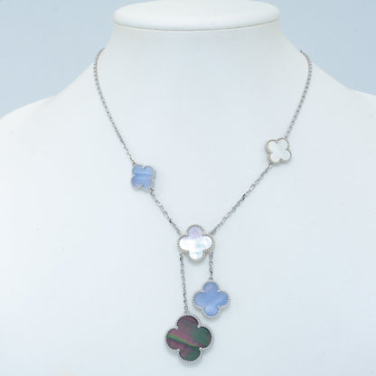 [Kismet Jewels ]CLOVER MOP CHALCEDONY NECKLACE SILVER 6 MOTIF