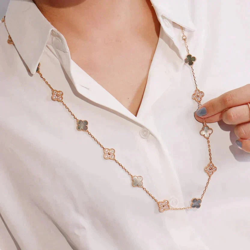 [Kismet Jewels ]CLOVER 20 MOTIFS DARK MOP DIAMOND  NECKLACE