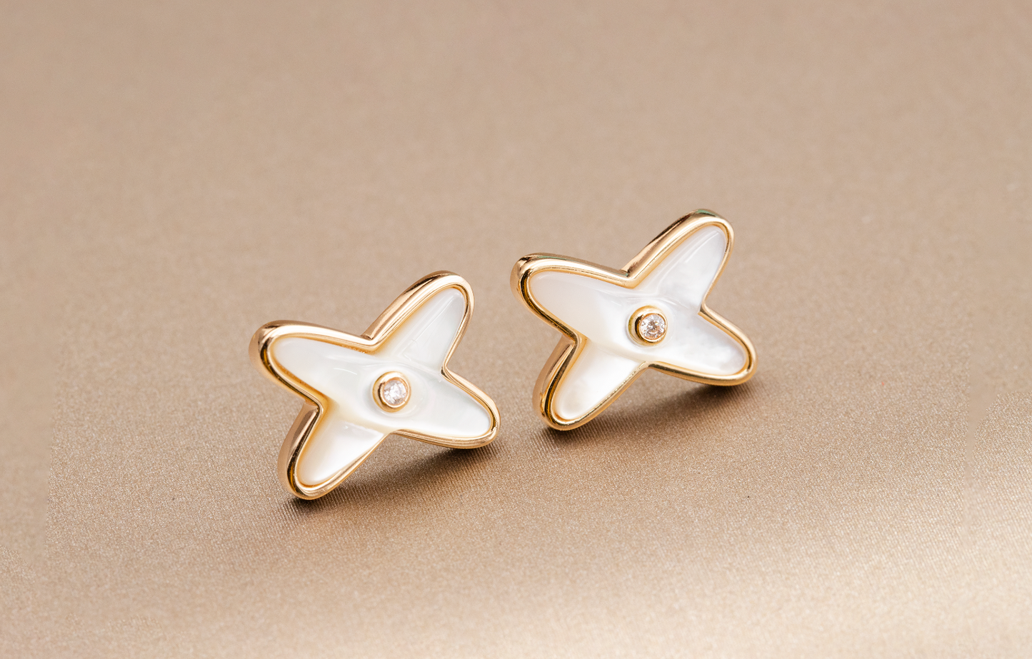[Kismet Jewels ]JEUX DE WHITE MOP PINK GOLD DIAMOND EARRINGS