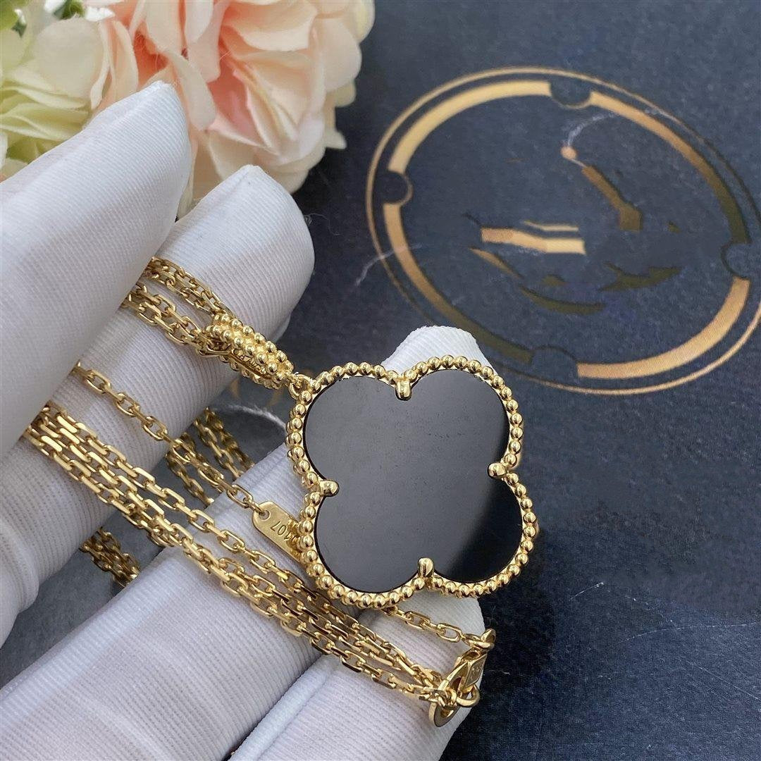 [Kismet Jewels ]CLOVER 25MM GOLD ONYX BIG CLOVER NECKLACE